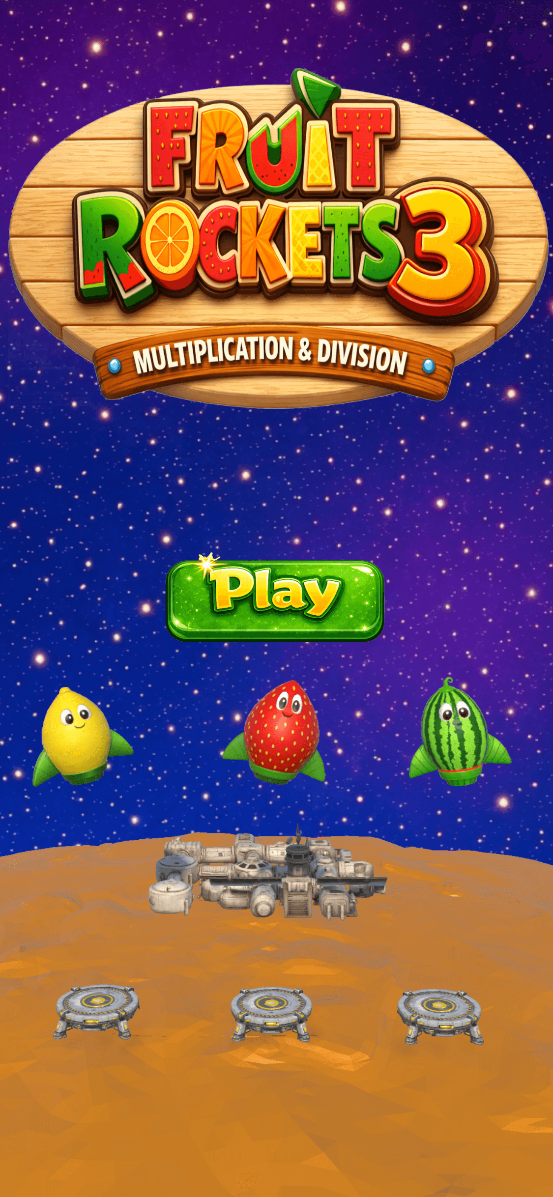 Fruit Rockets Multiplication 3 start screen