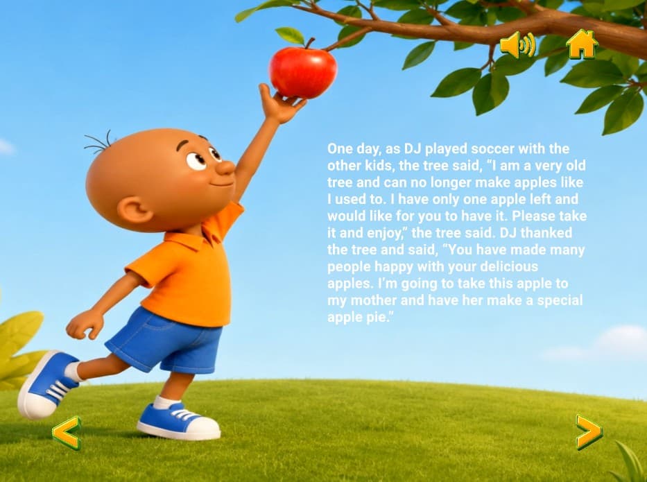 The apple tree offers DJ its very last apple as a gift