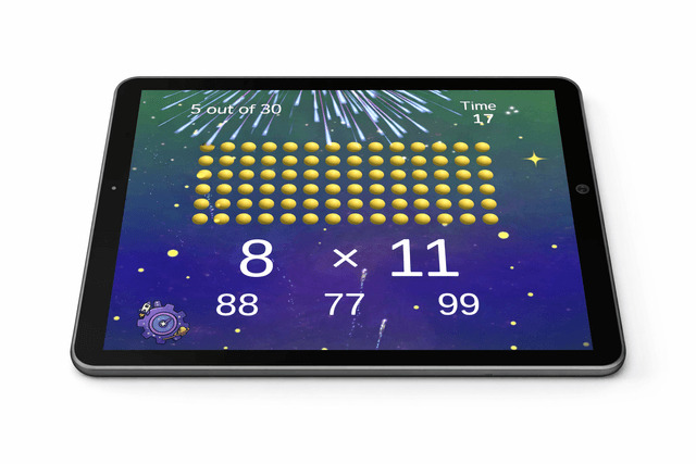 Tablet showing the Quackenworth Time to Multiply app