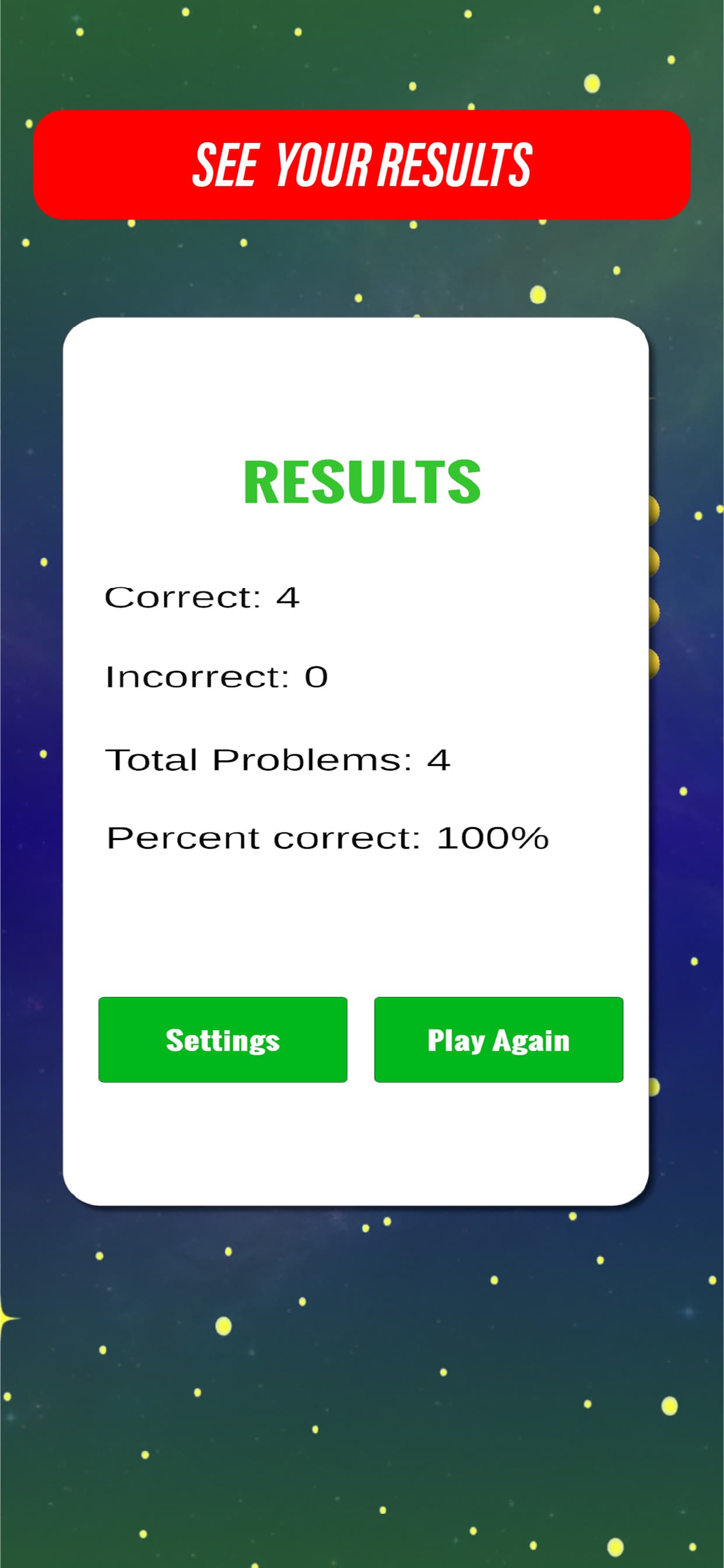 Instant feedback shown after answering in Time to Multiply